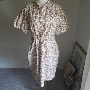 J. Crew‎ Animal Print Dress Short Sleeve Collared Drawstring Waist Size 14